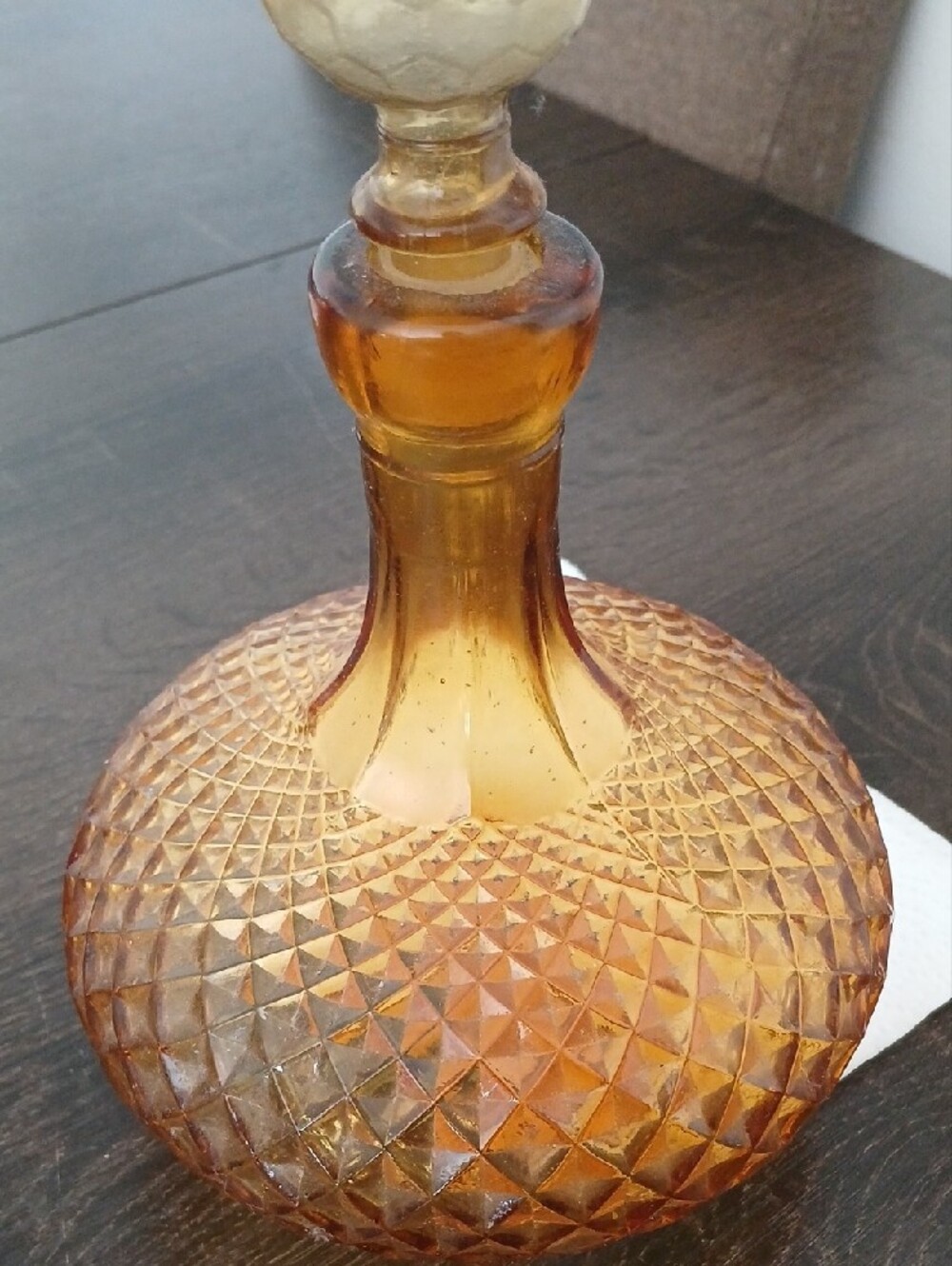 Amber Glass Decorative Decanter with Faceted Stopper - Picture 2 of 5